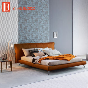 Italian genuine cowhide leather bed frame designs bedroom furniture leather bed