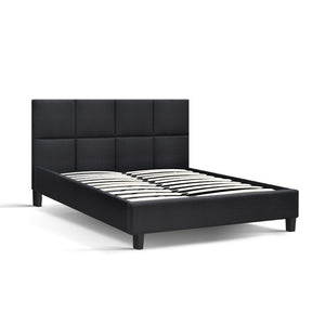 204 X 144cm Artiss TINO Double Size Bed Frame Base Fabric Headboard Wooden Mattress Easy Assembly Bed Charcoal Home Furniture A2