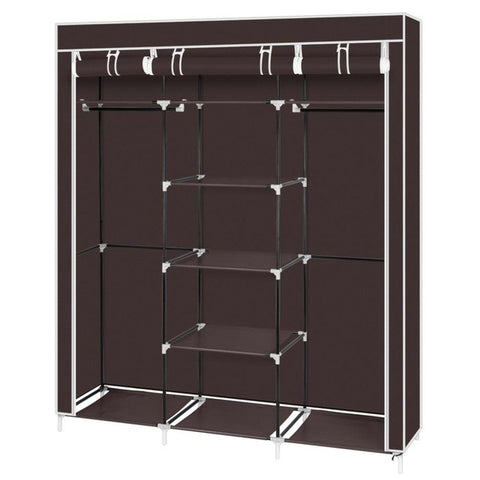 69" Portable Clothes Closet Non-Woven Fabric Wardrobe Double Rod Storage Organizer Dark Brown Gray Black