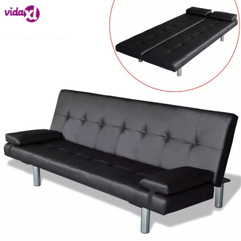 vidaXL Adjustable Sofa Bed with 2 Pillows Synthetic Leather Modern Design Sofa Bed Furniture Living Room Reclining Folding Sofa