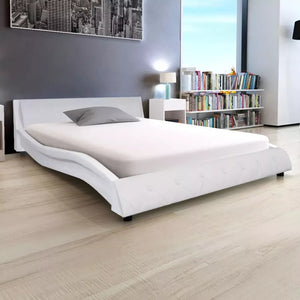 New Arrival Bed Frame Artificial Leather 4FT6 Double/135x190 cm White Wave Design Bed Base Fashion Bedsteads Double Bed