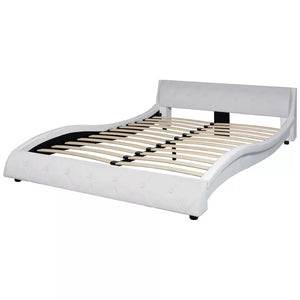 New Arrival Bed Frame Artificial Leather 4FT6 Double/135x190 cm White Wave Design Bed Base Fashion Bedsteads Double Bed