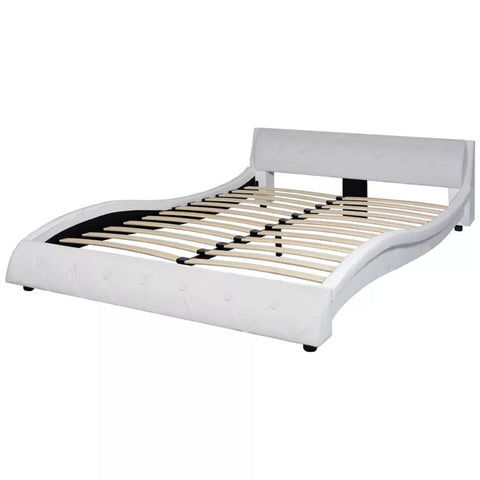 New Arrival Bed Frame Artificial Leather 4FT6 Double/135x190 cm White Wave Design Bed Base Fashion Bedsteads Double Bed