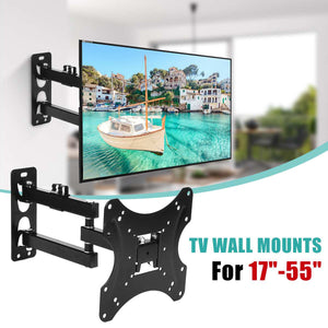 KINCO 17-55Inch Retractable Dual Arm Full Motion TV Wall Mount Tilt Swivels Screen Bracket Stand Plasma Holder