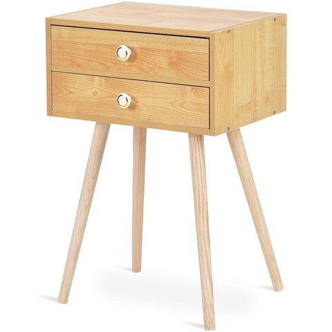 Mid Century Modern 2 Drawers Nightstand in Natural Bedroom Furniture HW59277