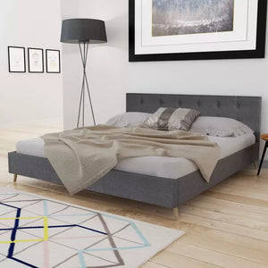 VidaXL Dark Gray Bed Wood With Fabric Padding Elegant And Sturdy Indoor Bed MDF + Plywood Slats + Poplar Wood Legs