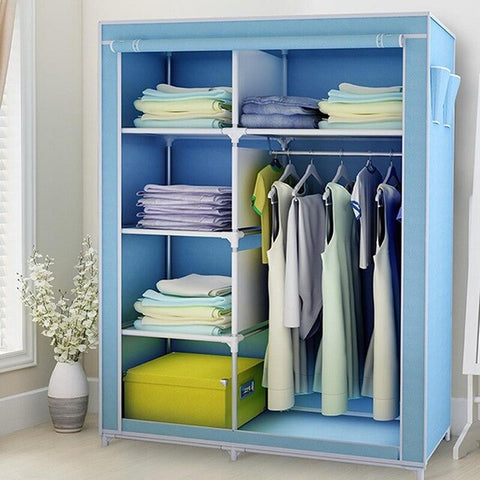 Portable Clothes Storage Closet, Double Wardrobe Organizer with Rack Shelves