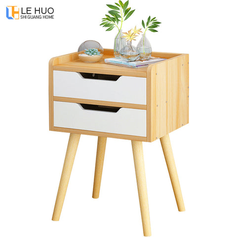 Nordic High foot Nightstand Wooden Bedside table With drawer organizer Storage cabinet fashion Mini desk bedroom Furniture