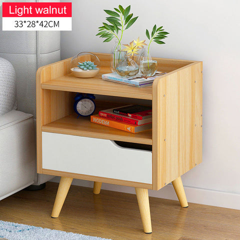 Nordic High foot Nightstand Wooden Bedside table With drawer organizer Storage cabinet fashion Mini desk bedroom Furniture