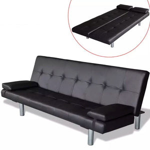 vidaXL Adjustable Sofa Bed with 2 Pillows Synthetic Leather Modern Design Sofa Bed Furniture Living Room Reclining Folding Sofa