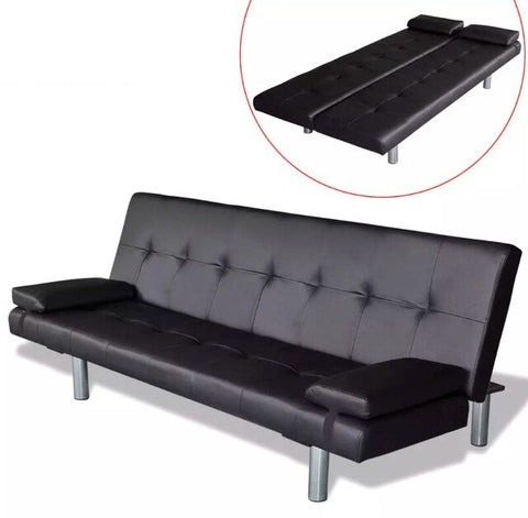 vidaXL Adjustable Sofa Bed with 2 Pillows Synthetic Leather Modern Design Sofa Bed Furniture Living Room Reclining Folding Sofa